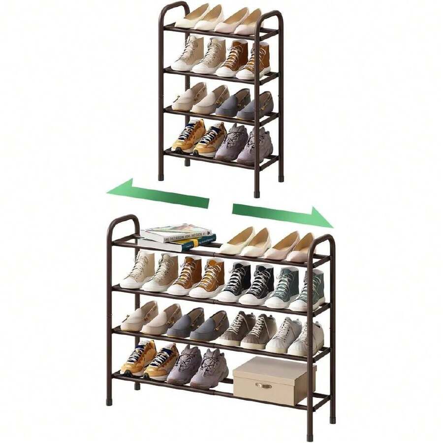 Expandable Metal Shoe Rack For Closet, Entryway And Hallway (Brown, 4 Levels Long), 41971897 - Bronze - View 1