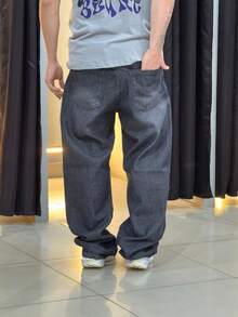 Calça balão baggy Jeans Boca Larga Skate Street Estilosa Moda Masculina Feminina Preta - Preto - Visão 8