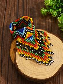 Bohemian Woven Beaded Tassel Bracelet For Women (Handmade Beads And Patterns May Vary) - Geometry - View 4