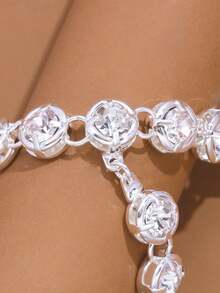 1 pieza Tobillera con strass al estilo europeo y americano, joyería para el pie de fiesta en la playa, tobillera con anillo para el dedo del pie con strass exagerado - Plateado - Ver 5