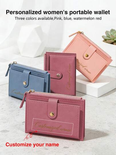 Cartera plegable personalizada para mujer | Cartera corta con nombre grabado, ranuras para tarjetas y monedero | Para uso diario, viajes, compras, estudiantes, novias, regalos de Pascua, decoración de cestas de Pascua