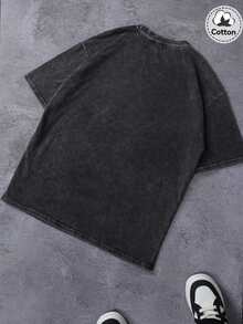 Áo thun ngắn tay nam cỡ lớn, kiểu dáng thường ngày, chất liệu vải mài, hiệu OSAKA, in hình đồ họa tiếng Anh. - màu đen - Xem 3