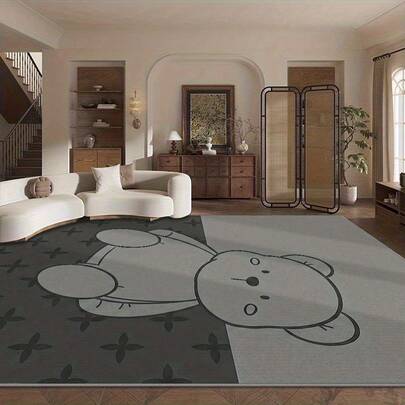 1 件卡通熊图案地毯。采用天鹅绒材质，重约 850 克，厚度约 0.6 厘米。地毯耐磨、防滑、易于清洁。多种尺寸可选。适用于厨房/客厅/餐厅/卧室/阳台/浴室/书房等多种场景。是家居装饰的理想之选。