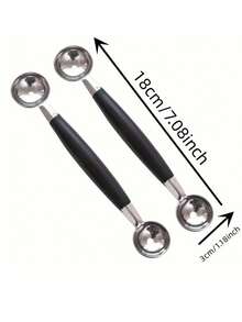 1/2个不锈钢水果球勺，水果球挖掘器，双头水果瓜球勺，西瓜球勺，创意水果勺，双头西瓜勺，哈密瓜勺，冰淇淋勺，厨房工具，厨房配件 - 銀色 - 查看 3