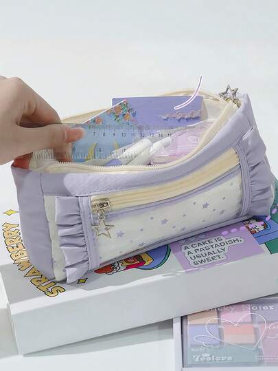 1pc Dotted Dopamine Student Pencil Case, Large Capacity Multi-Pocket Design Desktop Convenient Pencil Box, Can Store Calculator, Notebook And Pens - Suitable For School, Office And Travel - Suitable For Students, Professionals, Men And Women, School Stationery Storage Box, Multi-Function Storage Box, Secure Zipper Closure, Pencil Case