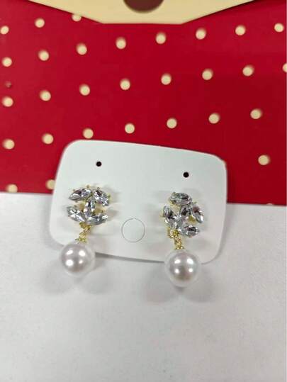 1pair Elegant Faux Pearl & Cubic Zirconia Earrings For Women, Exquisite Luxury Style, Versatile Fashion Jewelry For Daily & Party Wear