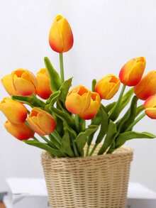 1/20pcs Set Realistic Artificial Tulip Flowers, Lifelike Texture, Suitable For Wedding, Room, Home, Hotel, Party, Events, Valentine's Day, New Year Gift - Orange - View 7