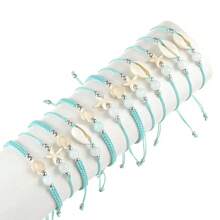 BMOR 12 Pieces Of Summer Style Turquoise Turtle Starfish Shell Hand-Woven Bracelet Adjustable Jewelry - Blue - View 7