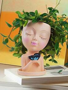 1个手工制作的脸形花盆，直立“接吻”脸花盆，适合悬挂植物，可爱的多肉植物盆，树脂材质，趣味脸花盆，白色，1个。 - 多顏色 - 查看 17