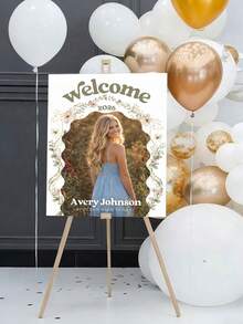 1pc Personalized Graduation Poster, Graduation Party Welcome Sign Template, Graduation Welcome Poster With Photo, Wild Flower Graduation Party Entrance Poster, Floral Graduation Student Photo Slogan, Personalized Photo Text Graduation Decor, Graduation Welcome Sign, Memorial Wall Decor Poster, Modern Minimalist Graduation Welcome Sign, Artistic Personalized Canvas Print Poster, Customized, Unique Ideal Graduation Gift - Multicolor - View 2