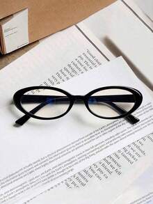 Y2K Women's Small Narrow Frame Retro Non-Prescription Oval Black Frame Eyeglasses, With Eyeglass Case And Cleaning Cloth. - Multicolor - View 5