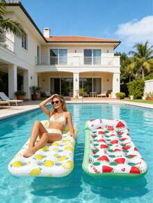 1 pieza Flotador inflable para piscina, hecho de material PVC, con elementos de limón y sandía de diseño hueco, adecuado para viajes, vacaciones, fiestas en la piscina, estilo de bomba al azar - Cama flotante con forma de agujero de fruta - Ver 4