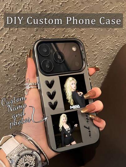 1pc Customized Name, Photo, Heart Design Phone Case Compatible With Samsung S24 Ultra/S25 Ultra And 17 Pro Max/16 Pro/15/14 Plus/13 Pro/12 Pro Max/11/7P/XS/XR, Hard PC Material, Scratch-Resistant, Fingerprint-Proof, Suitable For Personal, Partner, Family, Friend, Couple, Sibling, Birthday, Anniversary Gift