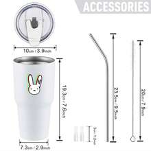 30oz Stainless Steel Tumbler Black White Options,  Colorful Bunny With Rainbow Ears And Text Graphic Cups, Insulated Travel Coffee Mug With Lid And Straw , Double Wall Vacuum Reusable Travel Cups, Funny Birthday Party Gift For Women & Men - 白色 - 查看 3