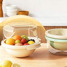 1pc New Double-Layered Draining Basket, Kitchen Household Multi-Functional Vegetable And Fruit Washing Basin, Draining Basin, Fresh-Keeping Storage Basket - One Size - View 3