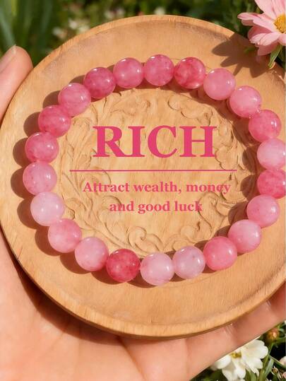 Elegant Natural Stone Bead Bracelet - Pink And Violet Elastic Rope Design, Attracting Wealth, Exquisite Daily Jewelry Gifts, Spiritual Accessories, Colorful Beads, High Quality Materials