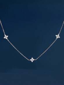 Fashionable & Elegant Four-Leaf Clover Micro-Inlaid Zirconia Necklace, Starry Sky Delicate Choker Necklace Jewelry - Four Leaf Flower Necklace - View 3