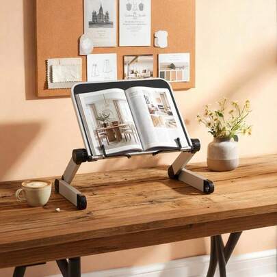 Shoze Adjustable Book Holder Stand Lightweight Aluminum Ergonomic Reading Cooking Book Stand With 360° Rotation For Textbooks Tablets Magazines Recipe Books Office Home Use
