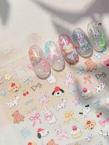 1 pieza Pegatina de arte de uñas 3D de oso lindo, diseño de graffiti en relieve, calcomanías de uñas DIY para cámara, teléfono - Multicolor - Ver 1