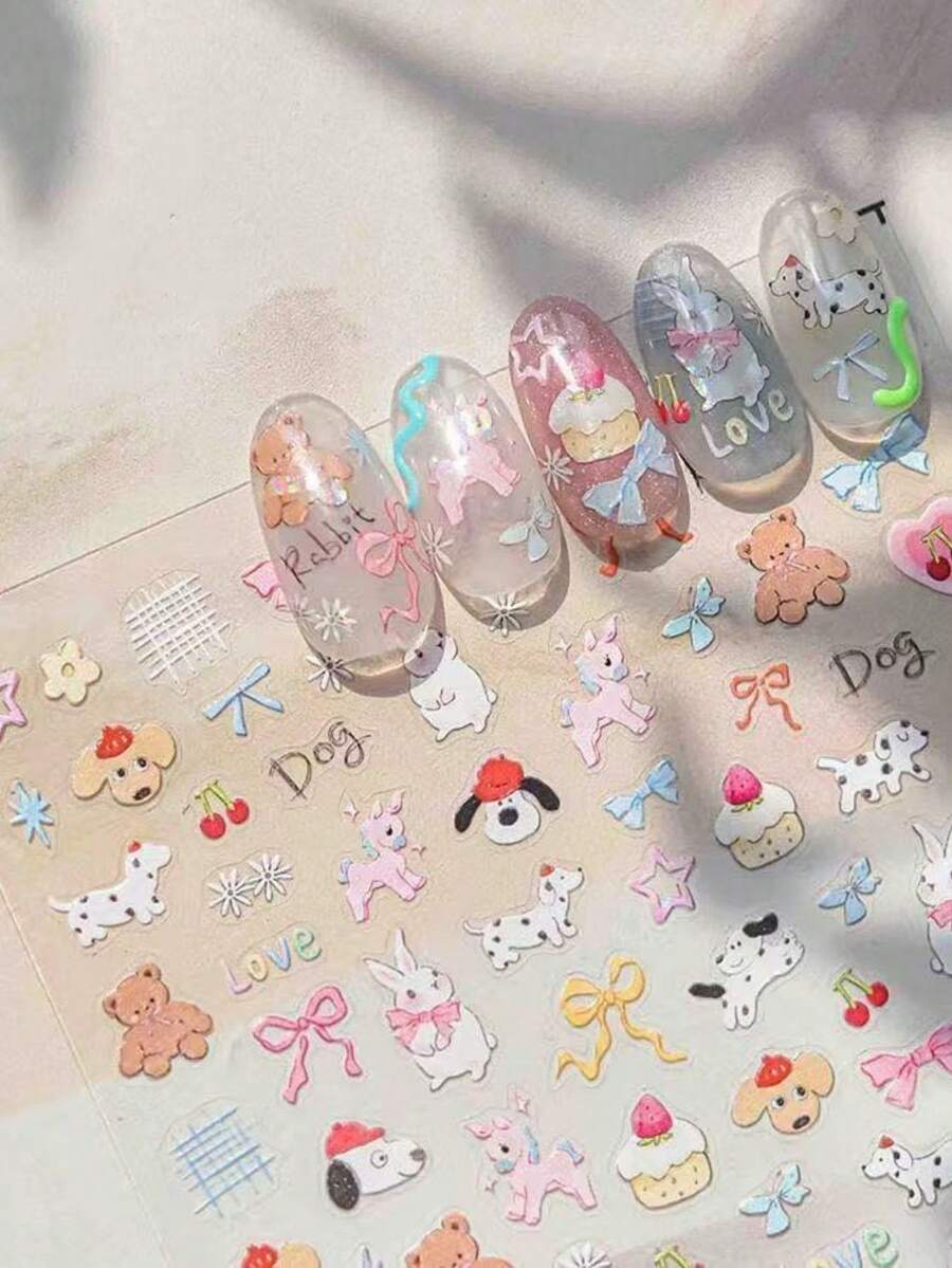 1 miếng dán móng tay hình gấu 3D dễ thương, thiết kế graffiti dập nổi, decal tự làm cho móng tay dùng để chụp ảnh, gọi điện thoại. - Nhiều màu - Xem 1