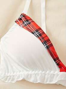 2 Pieces Sexy Nautical-Inspired Lingeriee Set - Ruffle Detailing, Bow Accents, Underwire Bra, And Panty For Erotic Role Play Spring - Burgundy - View 3