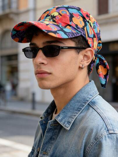 1pc Men's Printed Bandana Baseball Cap, Fashion Headwrap Hat, Leopard Polka Dot Plaid Headscarf Cap, Suitable For Daily Street & Holiday Wear