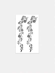 1pc Fashionable Waterproof Rose Vine Henna Temporary Tattoo, Sweat-Proof, Realistic Mehndi Style, Suitable For Wedding/Party/Daily Wear,Sketch Style - 黑色 - 查看 2