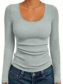 3pcs Women's Fashion Long Sleeve Round Neck Fitted Basic Shirt, Comfortable Long Sleeve T-Shirt, Spring/Autumn - Mixed Color 1 - View 3