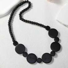 1pc Vintage Handmade Beaded Wooden Disc Elastic Necklace, Single Layer Sweater Chain Necklace For Men & Women - Coffee Brown - View 6