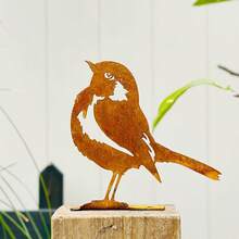 2pcs Vintage Rusty Metal Cast Iron Bird Decor, Suitable For Fence, DIY Wedding Outdoor Decoration, Fit For Outdoor Patio And Garden - Rust - View 5
