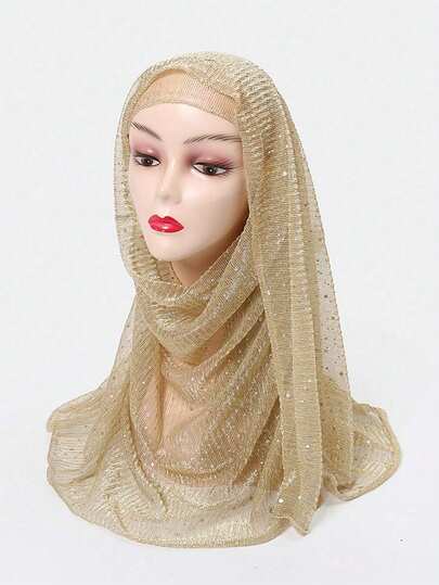 1pc Sheer Metallic Thread Sequin Scarf, Lightweight Solid Color Fashion Shawl For Women