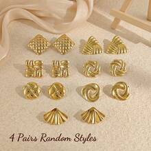 Chunky Large Square Stud Earrings For Women, Statement Geometric Rectangle Round Striped Textured Lightweight Hypoallergenic Earrings Prom Fashion Jewelry Gift - Gold - View 8