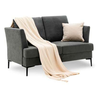  COSTWAY Modern Loveseat Sofa, Upholstered 2 Seater Sofa Couch With Removable Back Cushions, Heightened Steel Legs And Armrests, Modern Furniture For Living Room, Apartment, Office, Gray