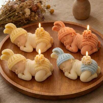 睡着的婴儿硅胶蜡模具，DIY针织帽天使石雕模具，手工大豆蜡工艺品家居装饰