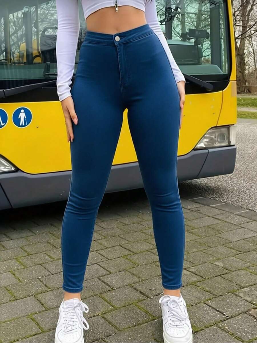 Women's Butt Lifting Jeans, High Stretch Tummy Control Skinny Pants, Fashionable Elegant Casual Trousers Suitable For Dates, Commuting, Shopping - Dark Wash - View 1