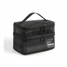 1pc New Mesh Cosmetic Bag, Large Capacity Travel Minimalist Portable Toiletry Organizer Bag With Double Layers - View 11