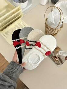 4 Pairs Women's Heart Socks, Women's Thin Summer New Heart Boat Socks, Korean Graffiti Stripe Non-Slip Invisible Socks, Versatile Casual Socks - Multicolor - View 2