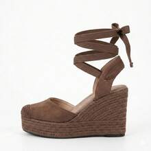 Platform Sandals With Long Laces And Closed Toe - màu nâu - Xem 1