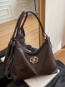 Nueva bolsa de tote de gran capacidad de moda, bolso de hombro casual de estilo coreano para mujeres - Café - Ver 11