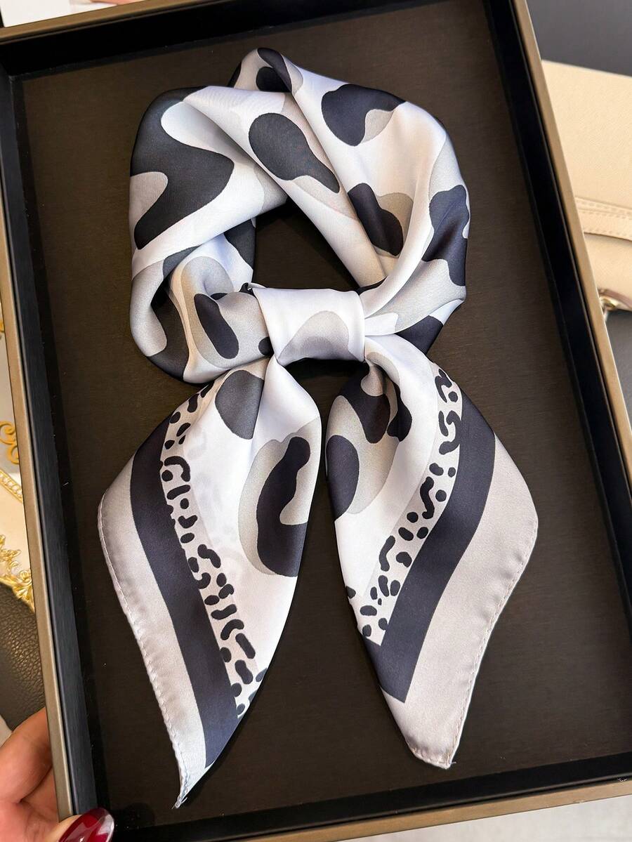 1条女士优雅复古豹纹轻薄方形仿丝围巾，波西米亚风休闲女士颈巾、披肩、轻薄舒适头巾，适合春夏日常穿着和外出活动 - 多色豹紋FG343-1 - 查看 1