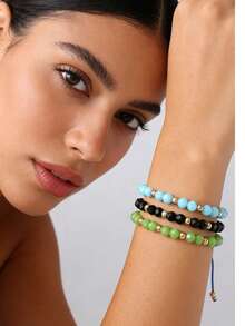 1 件波西米亚水晶彩色、蓝色和橙色串珠友谊手链，男女通用时尚日常配饰，可调节珠宝手链/手镯，女士珠宝礼物 - 彩色 - 查看 3
