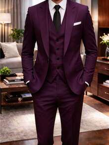 Men's Slim Fit White 3pcs Suit Notch Lapel Formal Suit Set Blazer Vest Pants For Wedding Guest Graduation Party - Hồ Xanh - Xem 10