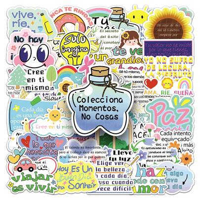 50 piezas Pegatinas de letras inspiradoras, pegatinas de dibujos animados motivacionales en español, resistentes al agua, duraderas, para botellas de agua, guitarras, equipaje, fundas de teléfono, portátiles, monopatines, regalos decorativos, suministros para scrapbooking, papelería, pegatinas divertidas Kindle manualidades libro de sticker estikers