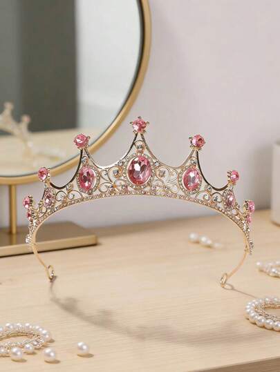 1pc Women's Fashion Princess Crown Rhinestone Headband, Sweet Birthday Hair Accessory