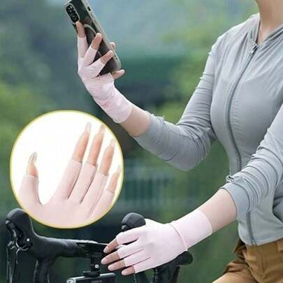 1 đôi găng tay mỏng bằng lụa băng ngoài trời, thoáng khí và thoải mái, găng tay hở ngón mỏng co giãn dành cho đạp xe, leo núi và các hoạt động thể thao ngoài trời, găng tay chống tia UV thoáng khí dành cho nữ mùa xuân/hè - Chống tia UV, thiết kế hở ngón mỏng co giãn, một kích cỡ phù hợp với hầu hết mọi người, thích hợp cho các hoạt động ngoài trời, thể thao, leo núi, bãi biển, chất liệu bền, nhiều màu sắc, thiết kế găng tay thời trang.
