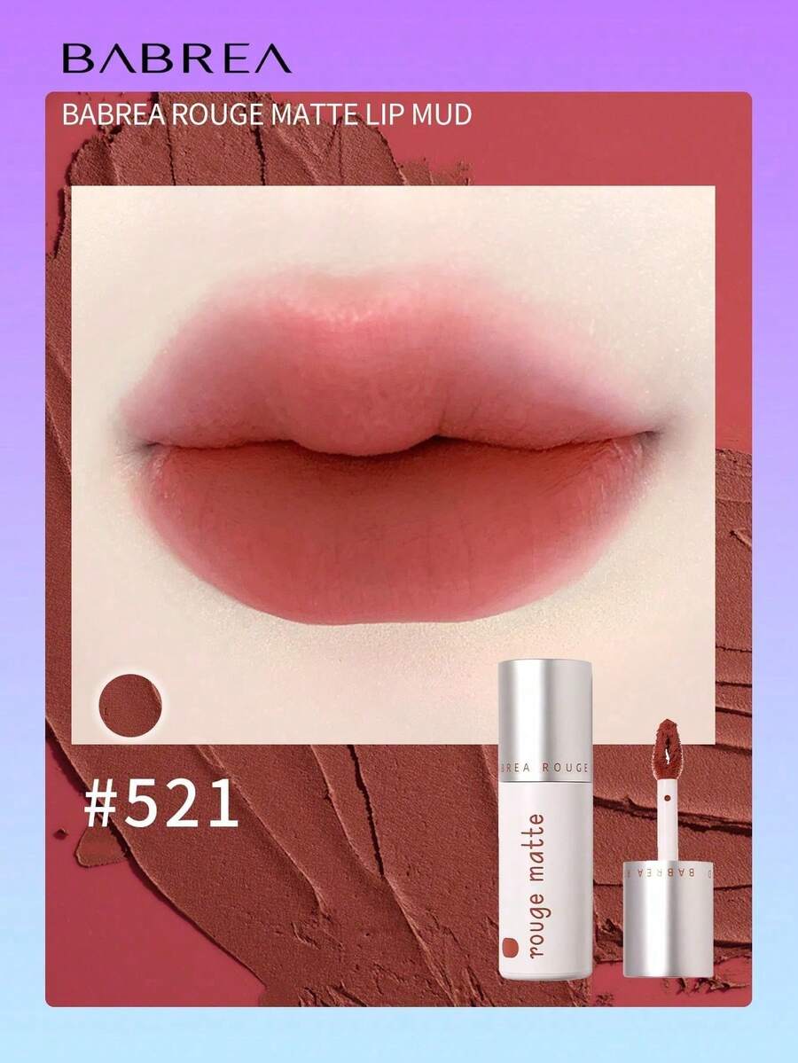 babrea 丝绒哑光唇膏，持久防水唇彩，不粘腻柔滑质地，高显色度，适合日常妆容 - 521時間主宰 - 查看 1
