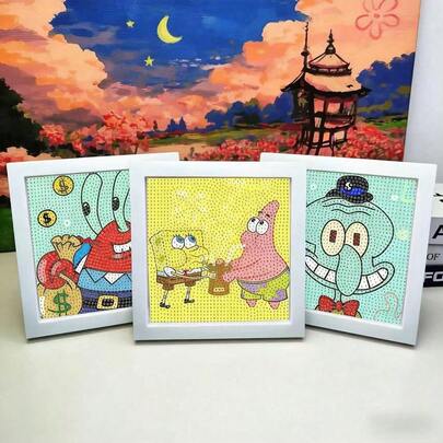 SpongeBob SquarePants 1pc  5D Diamond Art Kit, DIY Handmade Full Drill Living Room Decor, /Patrick/Squidward/Mr. Krabs Character Design, Children Diamond Art Kit, Scraping Painting Art, Children Art And Crafts, Adult Handicrafts, Gifts For Girls, Arts And Crafts For Kids, Diamond Art, Suitable For Beginners, Also An Ideal Valentine's Day Gift