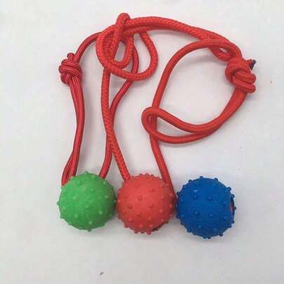 耐用橡胶狗狗磨牙球，带绳索手柄 - 互动训练和牙齿清洁玩具，适合所有犬种，也适合爱啃咬的狗狗，宠物玩耍，幼犬玩具