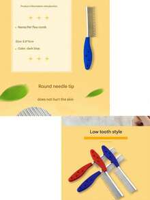 1 Pet Comb, Dog Comb, Cat Pin Comb, De-Shedding Comb, Double-Row Comb, Pet-Specific Comb, Pet Comb, Comb, Stainless Steel Single-Row Flea Comb, Small Animal Pet Supplies (Due To Different Batches, The Plastic Handle May Occasionally Have Slight Scratches, But This Does Not Affect Use) - Multicolor - View 9