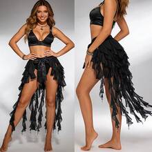 1pc Women's Belly Dance Waist Chain Skirt With Tassel Ruffle Hem - Multicolor - View 2